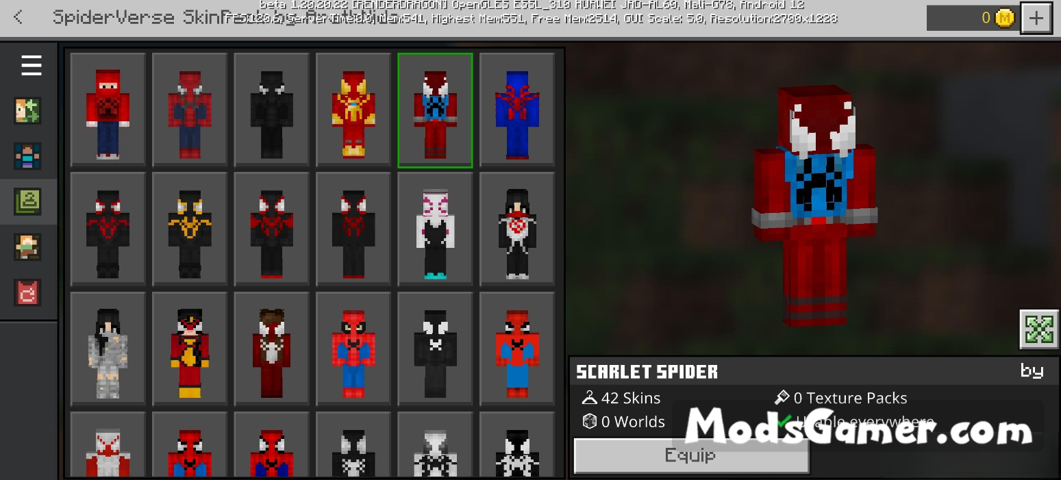 Minecraft PE Skin Pack: Spider-Verse | ModsGamer.com