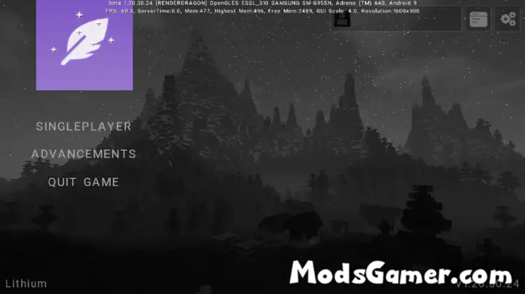 Lithium Client Mod(Increase FPS) - modsgamer.com