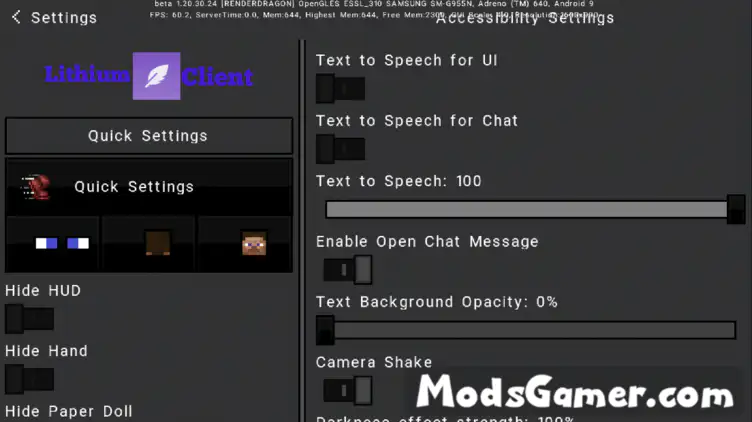 Lithium Client Mod(Increase FPS) - modsgamer.com