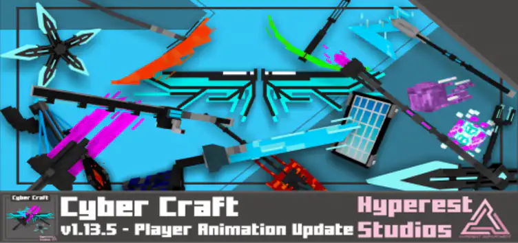 Cyber Craft v1.13.5 | Player Animation Update(Sword,Pickaxe,Armor,Trident,Shield and more) - modsgamer.com